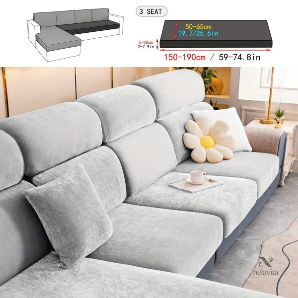 Housse canapé extensible en velours gris - vue 5