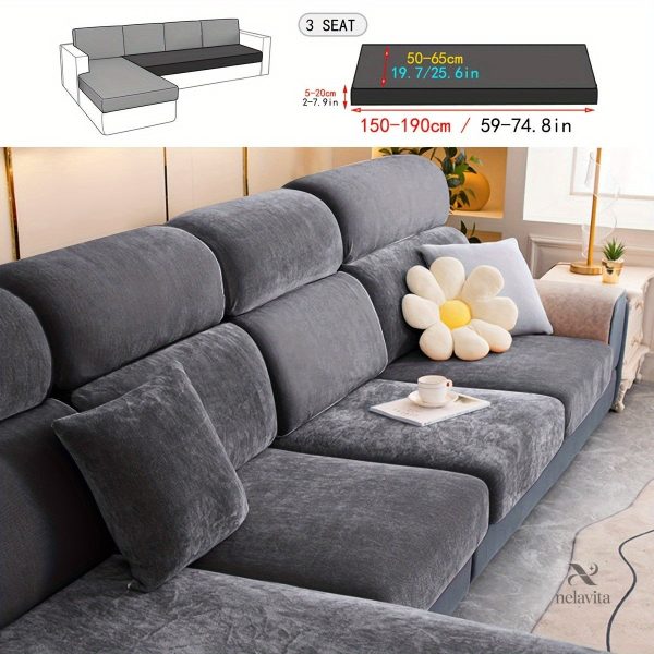 Housse canapé extensible en velours gris - vue 7