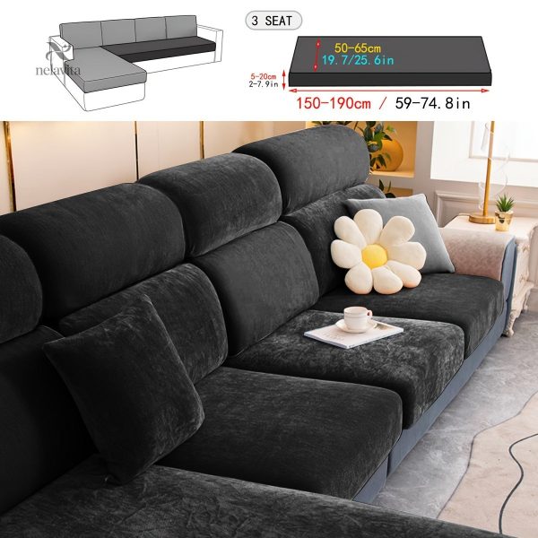 Housse canapé extensible en velours gris - vue 9