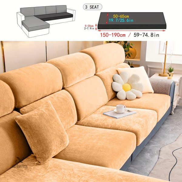 Housse canapé extensible en velours gris - vue 19