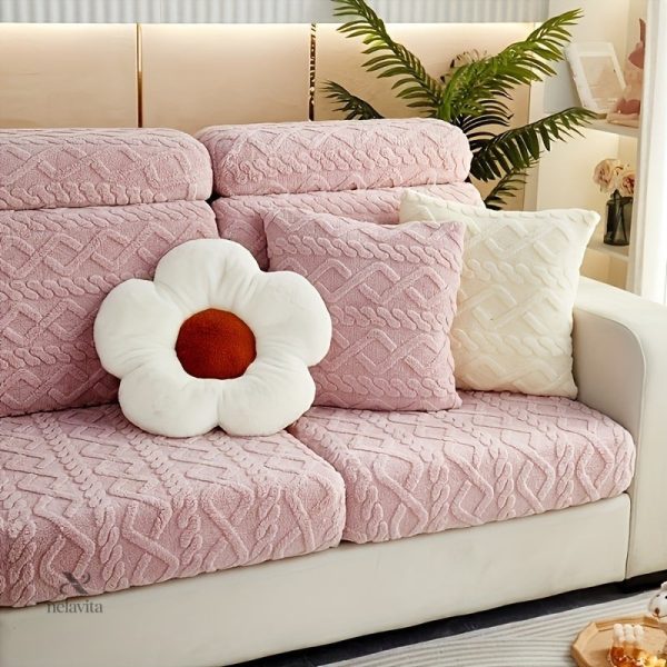 Housse extensible en velours pour canapé géométrique