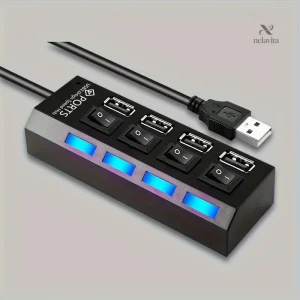 Hub USB 2.0 à 4 Ports avec Interrupteurs Individuels – Gestion Facile de Vos Périphériques
