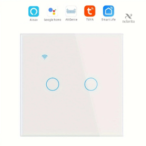 Interrupteur Tactile Wi-Fi Intelligent 2/3 Boutons – Verre Trempé Noir ou Blanc, Compatible Alexa, Google Home, TUYA