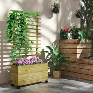 Jardinière en bois avec support pour plantes grimpantes