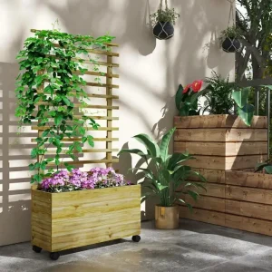 Jardinière bois avec support intégré pour plantes