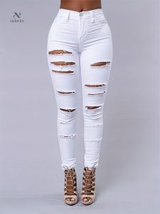 Jean slim taille haute pour femme avec effet vieilli