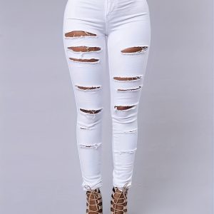 Jean slim taille haute pour femme avec effet vieilli