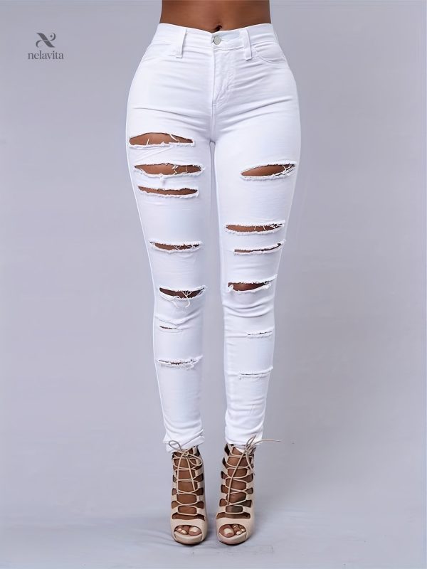 Jean slim taille haute pour femme avec effet vieilli
