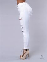 Jean taille haute femme, style slim avec délavage