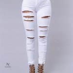 Jean slim décontracté pour femme, taille haute et usé