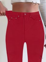 Jean femme taille haute skinny avec boutons métalliques