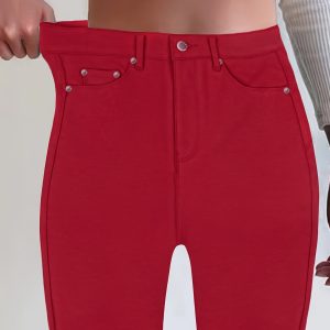 Jean femme taille haute skinny avec boutons métalliques