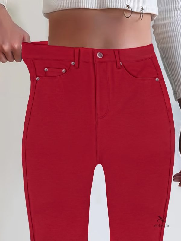 jean-femme-taille-haute-coupe-skinny-boutons-metalliques-1 Jean femme taille haute skinny avec boutons métalliques