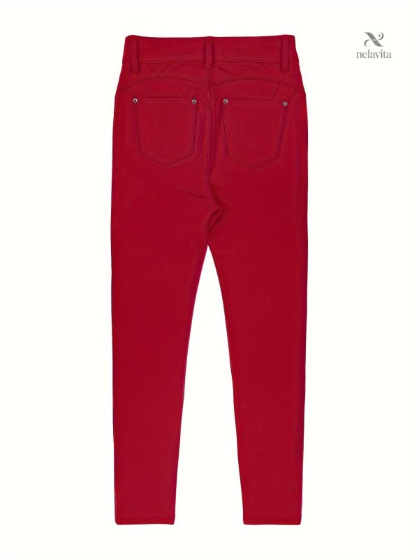Jean taille haute avec boutons, coupe ajustée pour femme