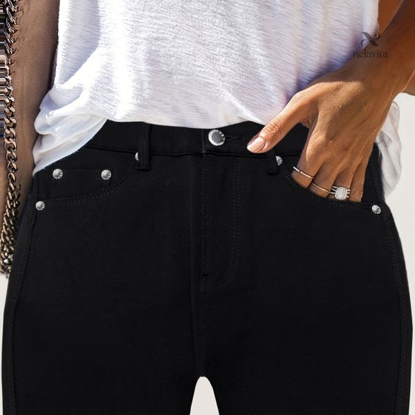 Jean femme moderne, taille haute, coupe près du corps