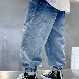 Jean Garçon Taille Élastique – Pantalons Enfant Confortables en Denim Bleu avec Poches Pratiques
