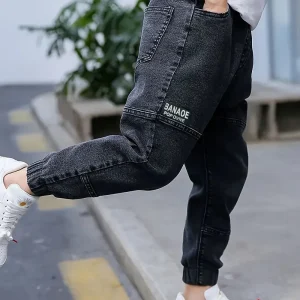 Jean Jogger Garçon Décontracté – Pantalons Enfant Mode avec Taille Élastique et Poches Pratiques