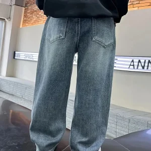 Jean Large Garçon Style Streetwear – Pantalons Enfant Tendance Décontractée en Denim