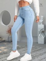 Jean Skinny Femme Bleu Taille Haute Extensible