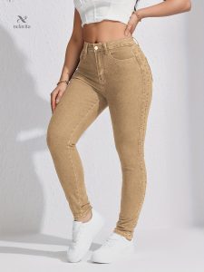 Pantalon skinny en denim pour femme, taille ajustée