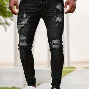 Jean slim déchiré avec un style urbain et délavé