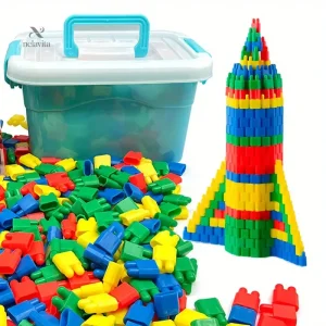 Jeu de construction blocs colorés avec boîte de rangement