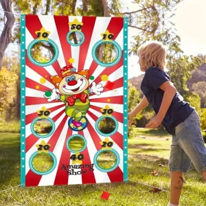 Jeu de lancer de sacs clown pour enfants, animation festive