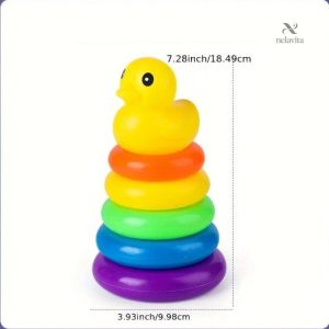 Jouet d’Éveil Empilable Bébé – Anneaux Colorés en Plastique avec Canard