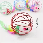 Jouet Souris en Cage pour Chat, balle en métal avec plumes