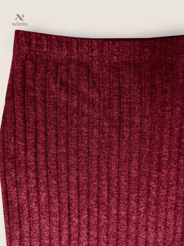 Jupe taille haute en coton côtelé
