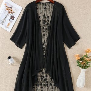 Kimono Élégant Grande Taille Femme - Broderie Florale