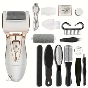 Kit Complet de Soin des Pieds Électrique – Râpe Pied Rechargeable et Accessoires Professionnels pour Éliminer Callosités et Peau Morte