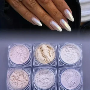 Kit de 6 Poudres pour Ongles Nacrés, Finition Brillante
