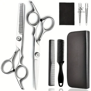 Kit de Coiffure Professionnel 8 pièces – Ciseaux Coiffure & Effilage, Peignes, Pinces et Étui Inclus