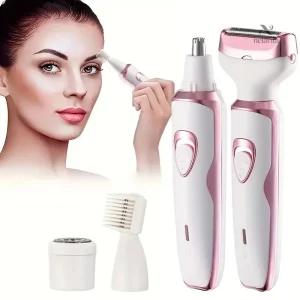 Kit Épilateur Électrique 4-en-1 pour femme, appareil de beauté rechargeable