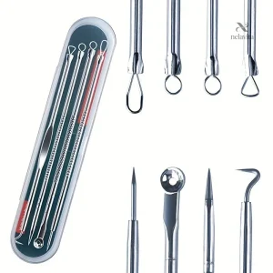 Kit extracteur de comédons inox avec 4 outils anti-acné