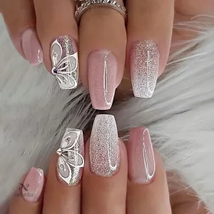 Faux Ongles Pailletés Facile à Appliquer pour Événements