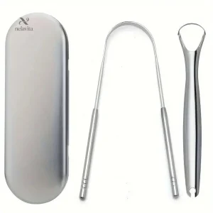 Kit grattoirs langue inox avec étui pour hygiène buccale