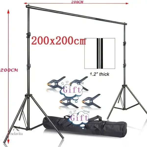 Kit Support Photo 200x200 cm avec Sac et Pinces