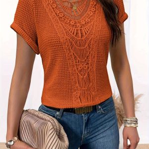 T-shirt Femme Dentelle Col Rond