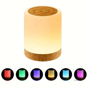 Lampe de bureau tactile LED multicolore avec effet bois