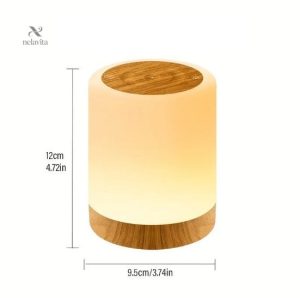 Lampe tactile design avec base en bois et lumière colorée