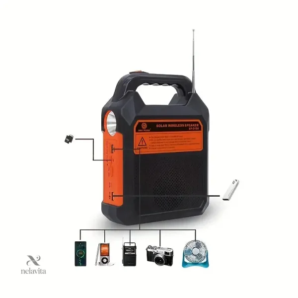Équipement de camping : lampe, radio et chargeur portable