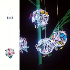 Lampe Solaire Suspendue LED en Boule – Éclairage Extérieur Déco avec Papillons pour Jardin et Terrasse