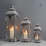 Lanterne décorative vintage en métal pour extérieur, set de 3