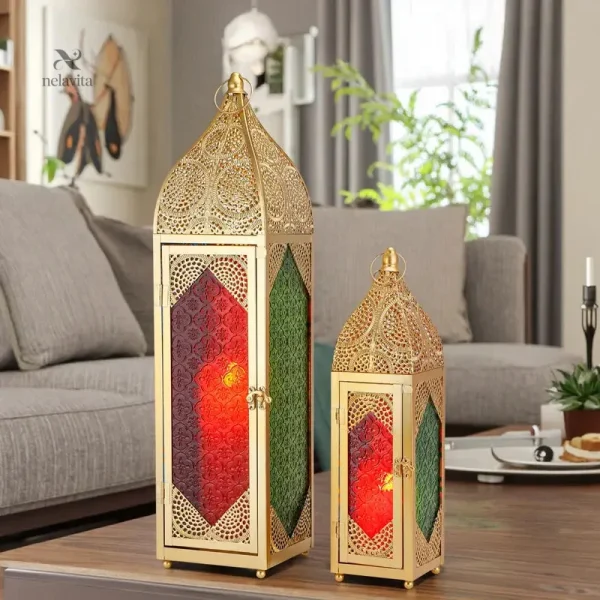 Lanterne décorative avec vitraux colorés pour l'extérieur