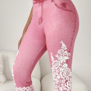 Legging Femme Fleuri Effet Jean