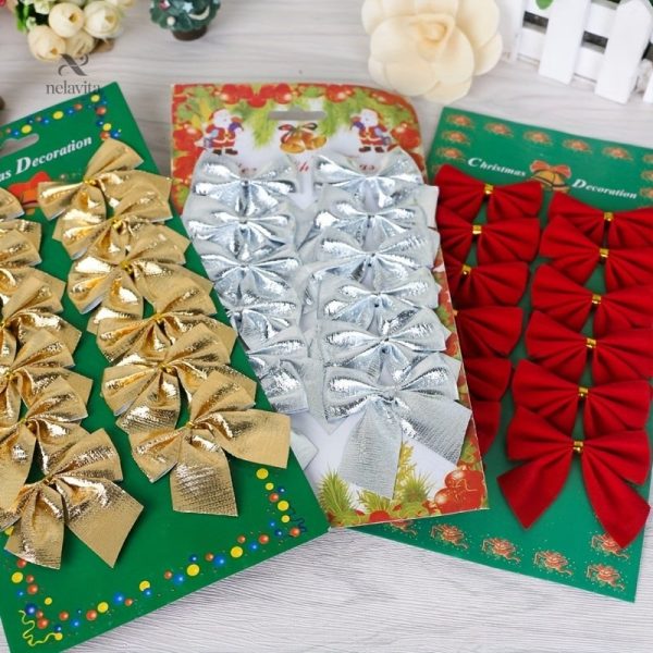 Lot de 12 Mini Nœuds de Noël pour décorations festives