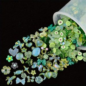 Lot de 100 charms ongles 3D - Cœurs, fleurs, nœuds et perles pour nail art
