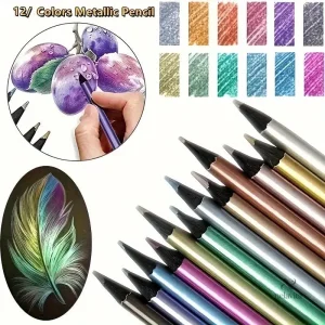 Lot de 12 Crayons de Couleur Métalliques pour Créativité